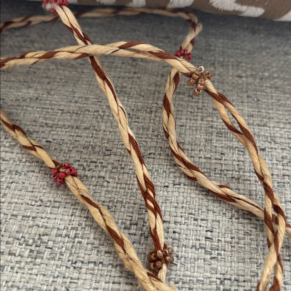 Free People Vintage boho suede leather and paper Raffia beaded crossbody purse - Picture 4 of 16